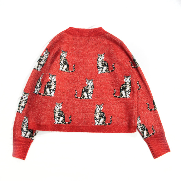 NWT red cat Wildfox knit cropped sweater - Picture 2 of 6
